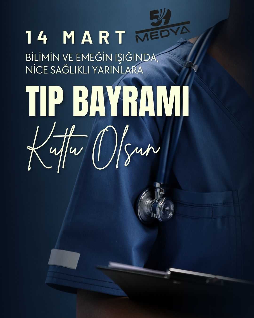 14 Mart Tıp Bayramı Premium Tasarımı - Bilim ve Emek Temalı Vektörel Görsel