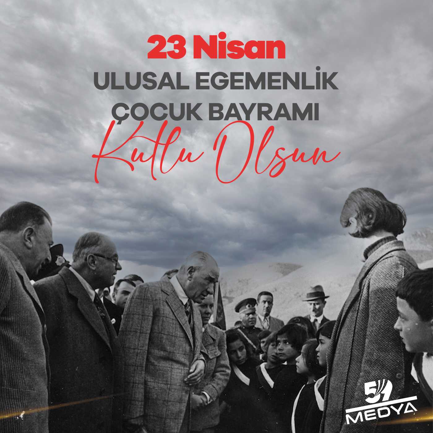 23 Nisan Nostaljik Atatürk ve Çocuk Temalı PSD Tasarım