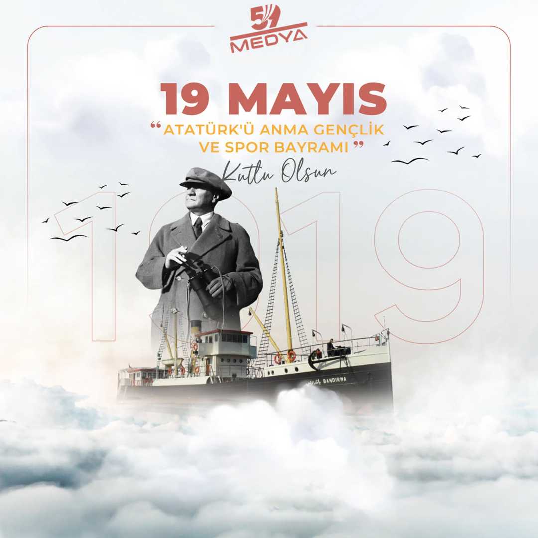19 Mayıs Atatürk ve Bandırma Vapuru Temalı Tasarım - Yüksek Çözünürlüklü Nostaljik Görsel